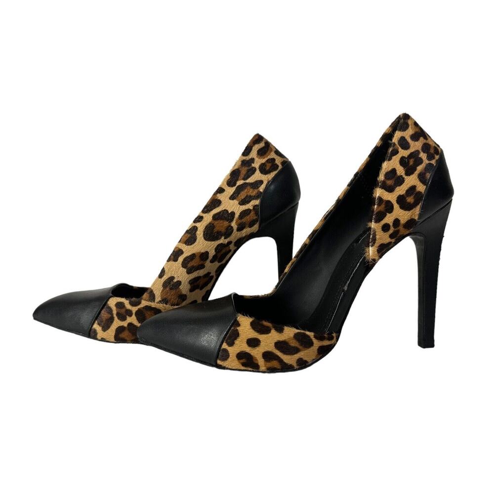 Zara Trafaluc High Heels Womens Shoes Leopard Print 37 6.5 Calf Hair Black Pumps